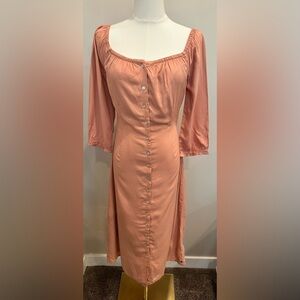 Roxy Peach Boho Button-Front Midi Dress - Size Small - Cottagecore